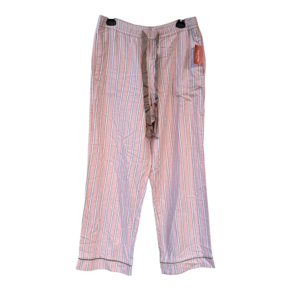 NWT State of Day Flannel Pajama Pants Women's Pink/White Striped Elastic Waist